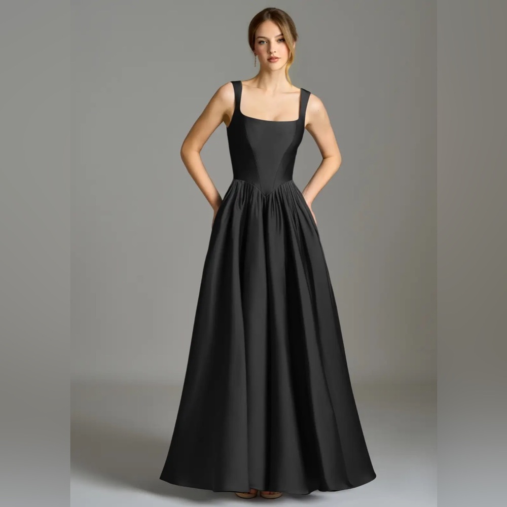 Azazie Verina Black Square-Neck Maxi Dress